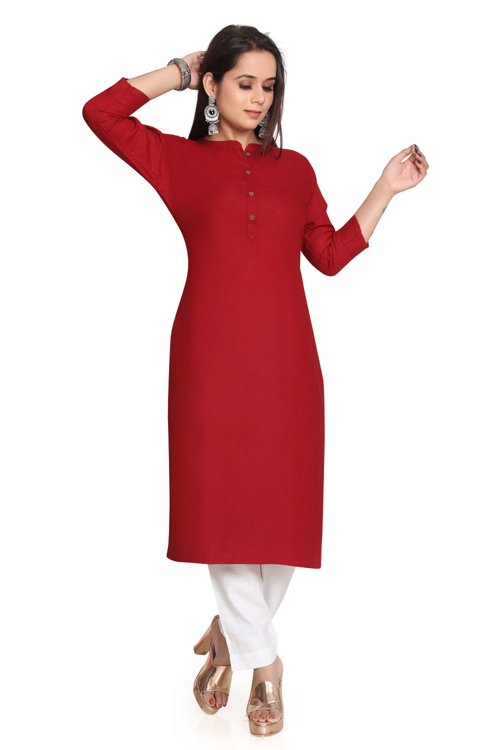 Meniki Women's Rayon Kurti with Wooden Buttons