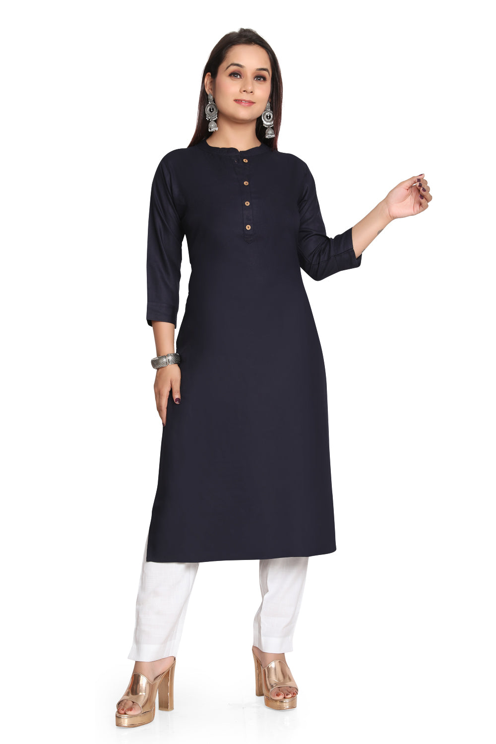 Meniki Women's Rayon Kurti with Wooden Buttons