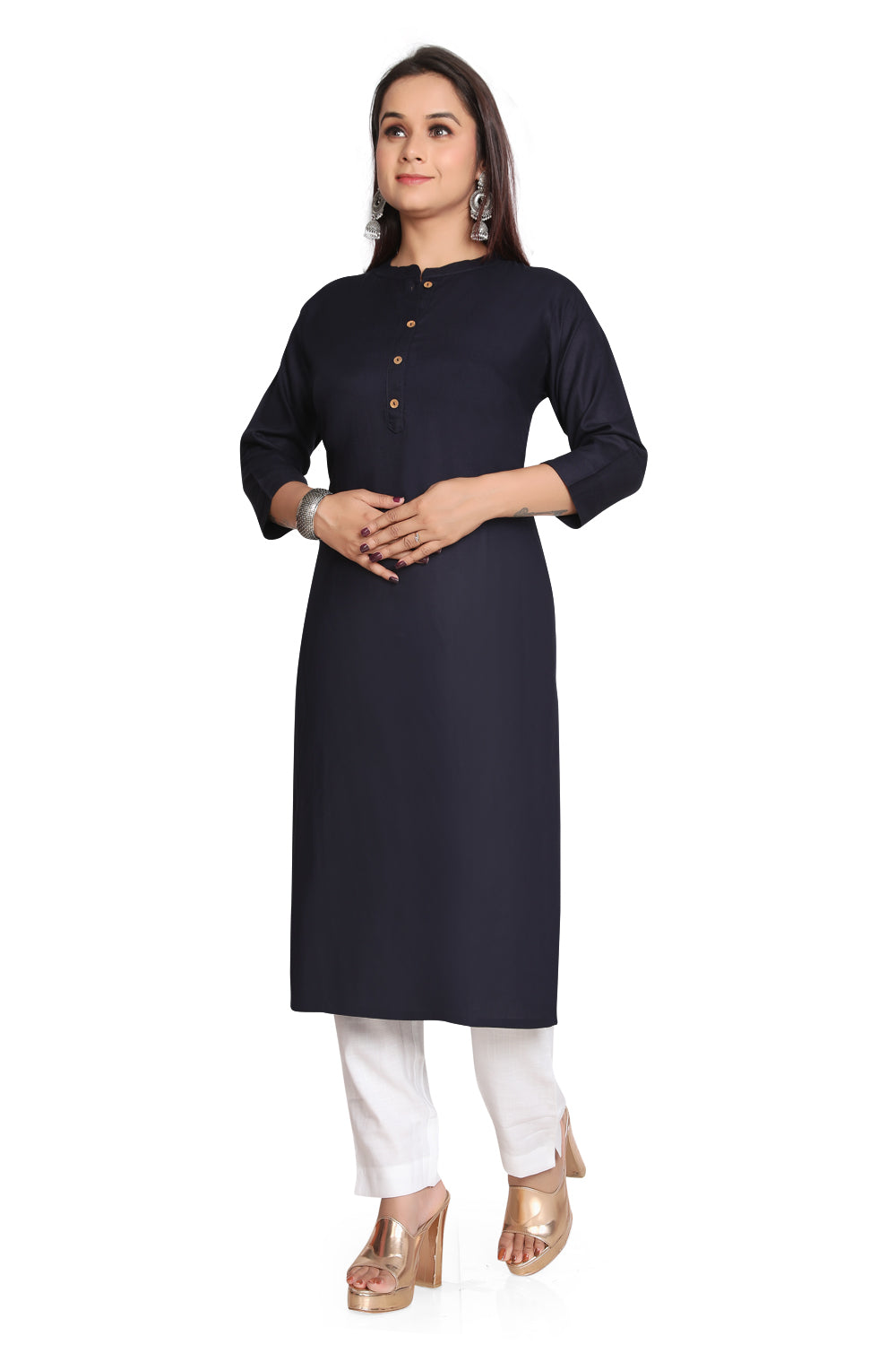 Meniki Women's Rayon Kurti with Wooden Buttons